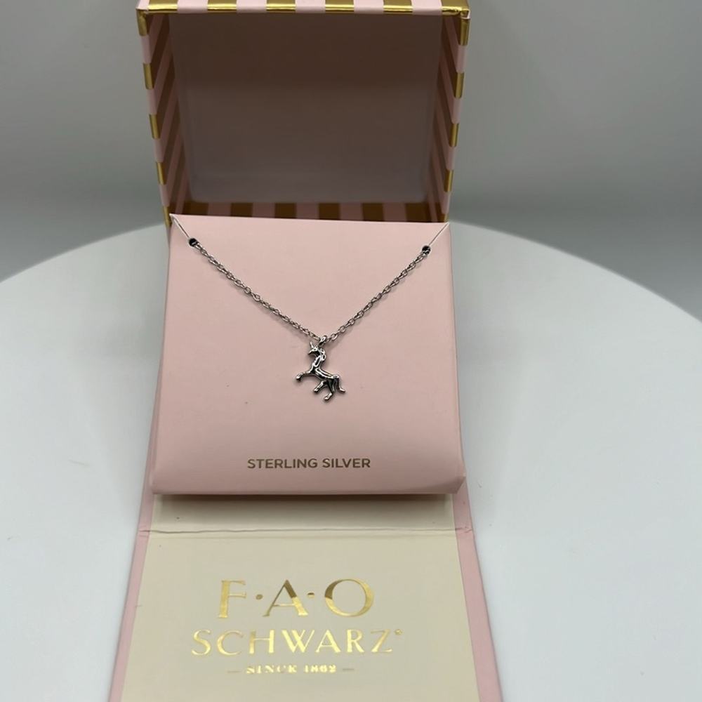 FAO Schwarz Sterling Silver Unicorn Pendant Necklace - Picture 2 of 4